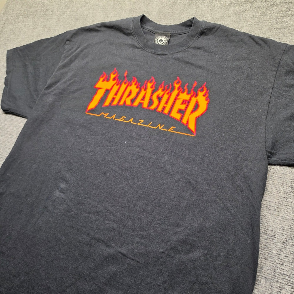 Thrasher Magazine Flame Logo T-Shirt Black Mens XL Skate Streetwear Graphic Tee